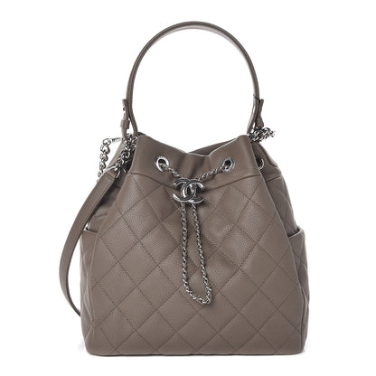Chanel Grained Calfskin Quilted Medium Chain Bucket Bag Khaki 1 of 7