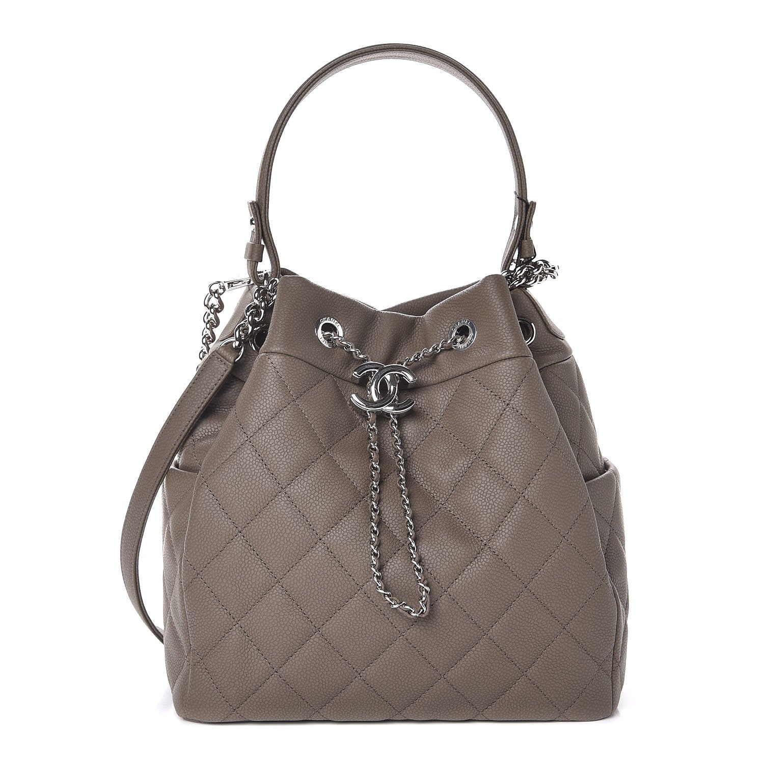 Chanel Grained Calfskin Quilted Medium Chain Bucket Bag Khaki 1 of 7
