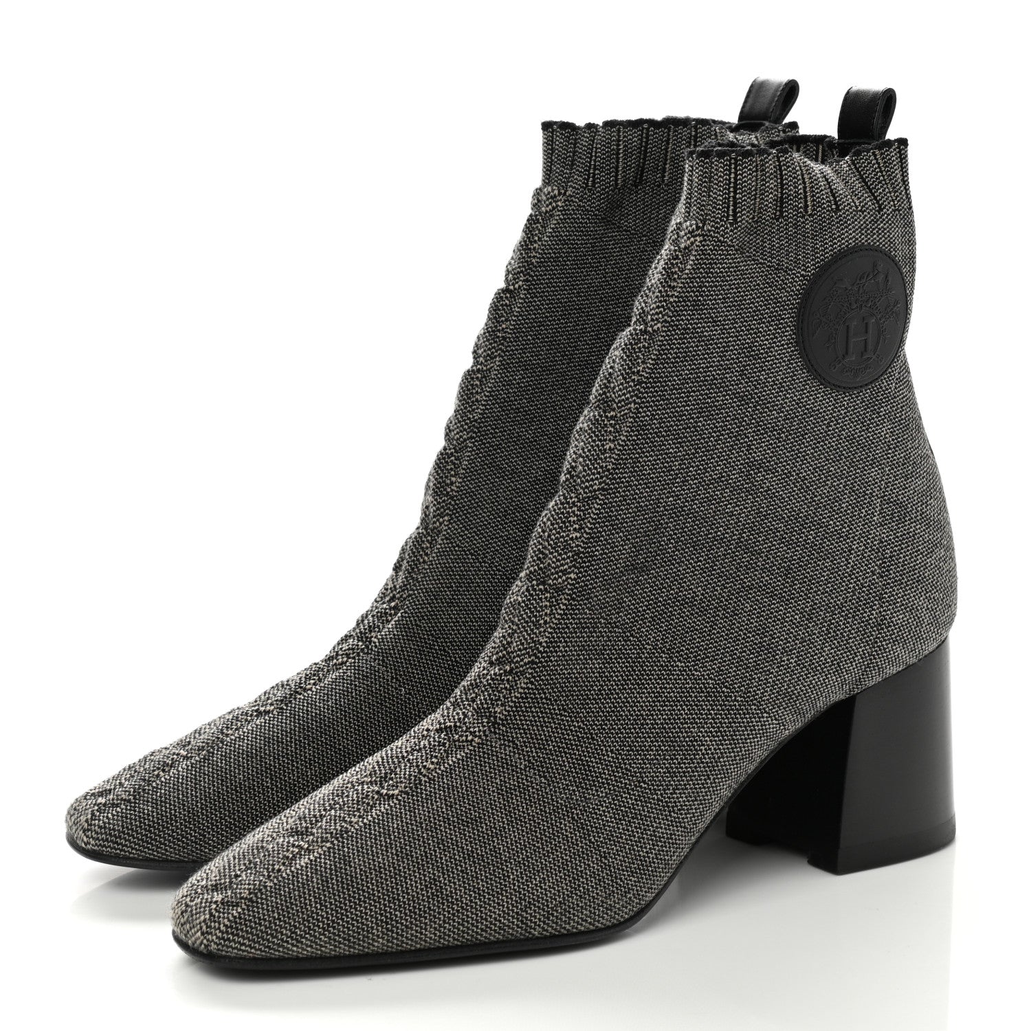 Hermes Knit Calfskin Volver 60 Ankle Boots 38 Nocciola Black 3 of 9