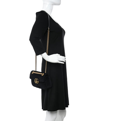 Gucci Velvet Matelasse Mini GG Marmont Shoulder Bag Black 2 of 15