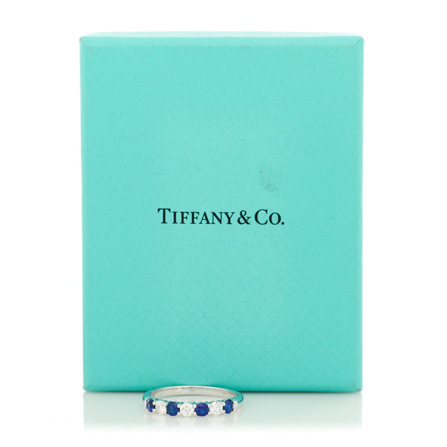 Tiffany Platinum Diamond Blue Sapphire Embrace Half Circle Ring 65 11 5 of 5