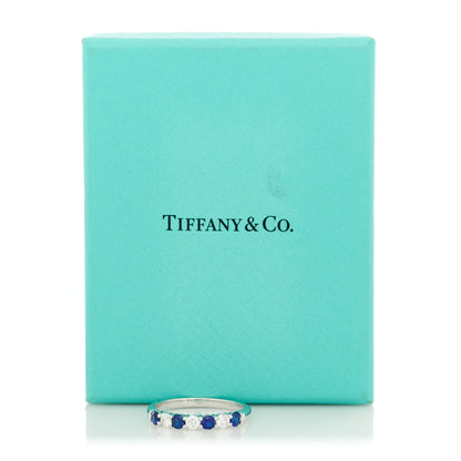 Tiffany Platinum Diamond Blue Sapphire Embrace Half Circle Ring 65 11 5 of 5