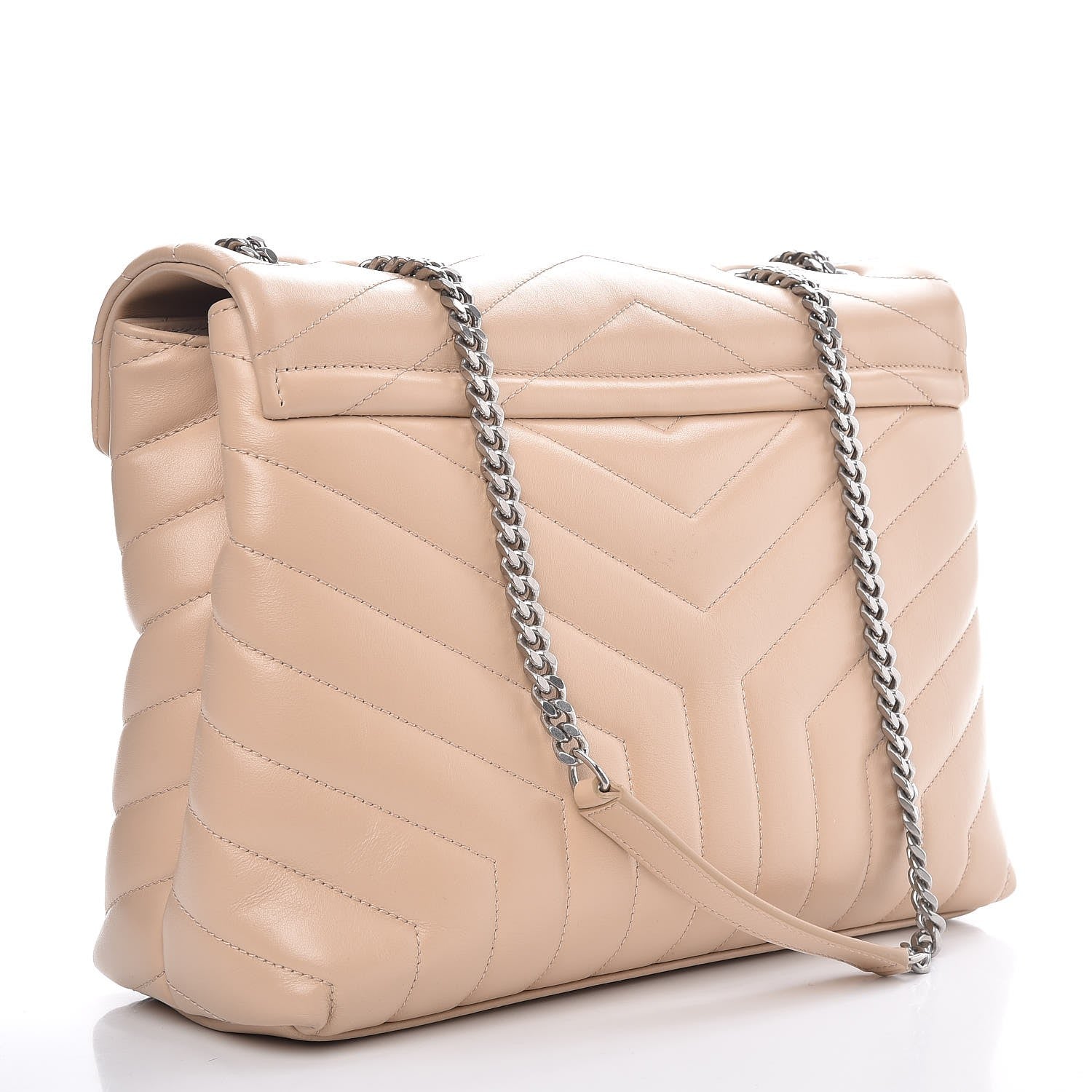 Saint Laurent Calfskin Y Quilted Monogram Medium Loulou Chain Satchel Nude Powder 4 of 12