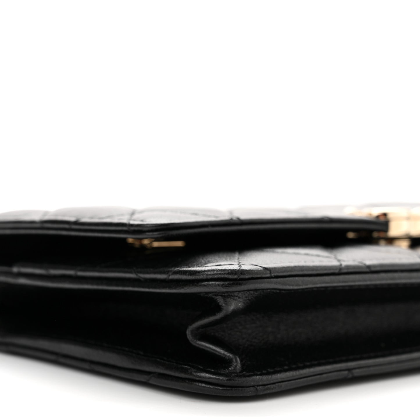 Lambskin Quilted Top Handle Wallet On Chain WOC Black