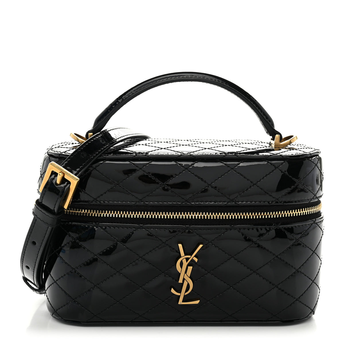 Patent Quilted Gaby Vanity Bag Black