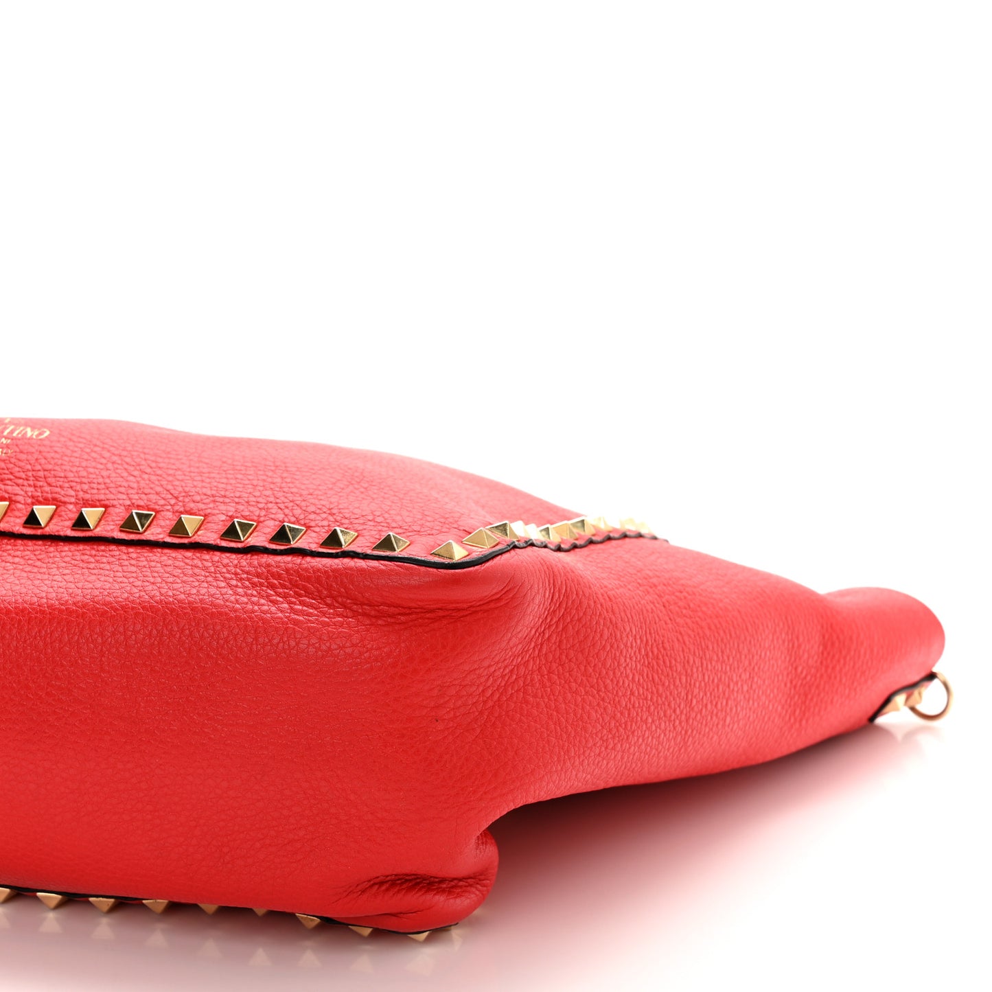 Grained Calfskin Medium Rockstud Reversible Tote Tan Red