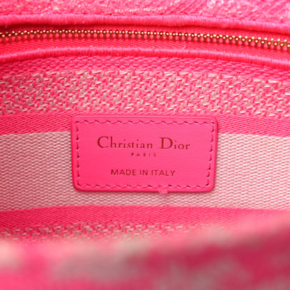 Christian Dior Canvas Toile De Jouy Reverse Embroidered Medium Lady D-Lite Fluorescent Pink 6 of 17