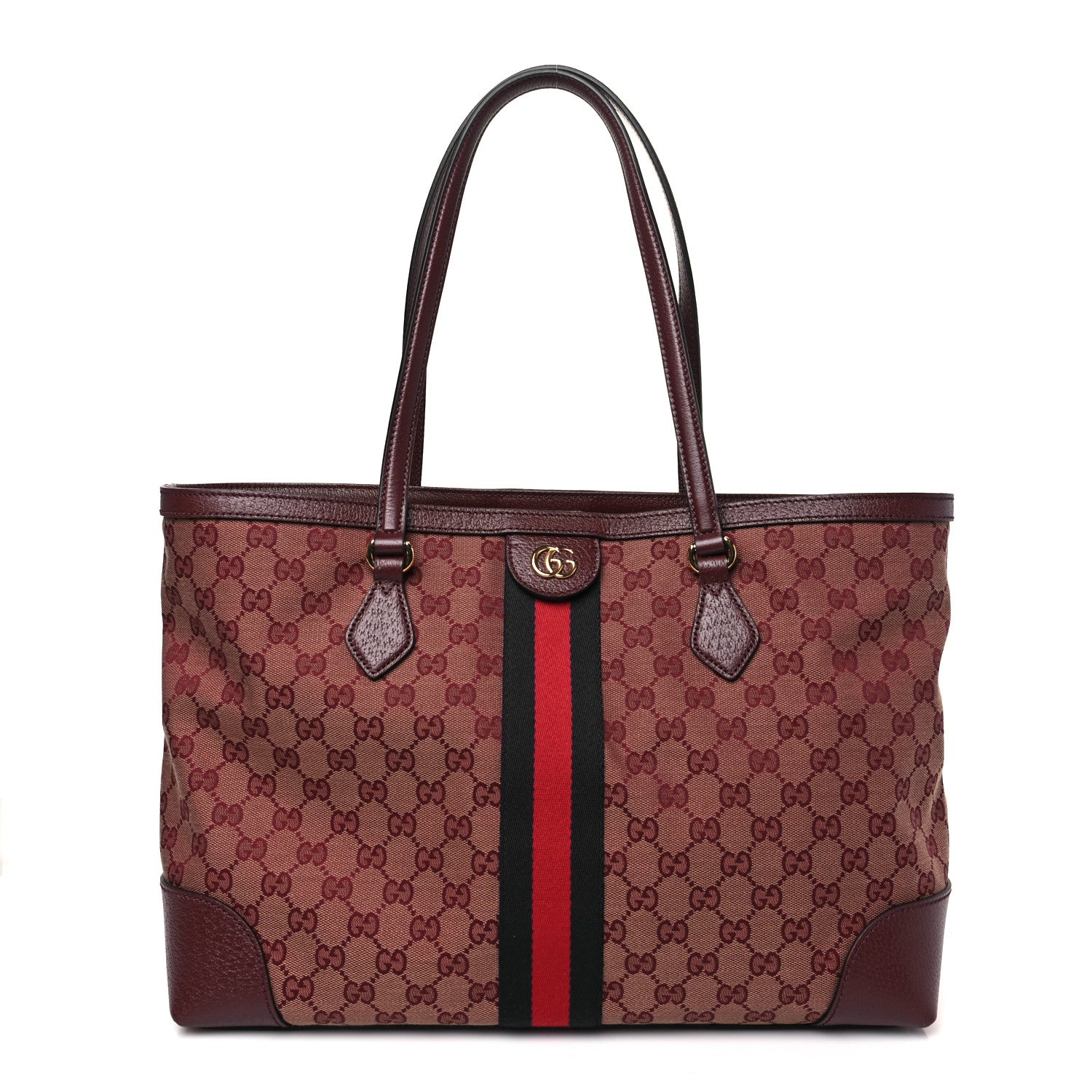 Gucci Monogram Textured Dollar Calfskin Web Medium Ophidia Shopping Tote Sahara Rubino Chardonnay 1 of 8