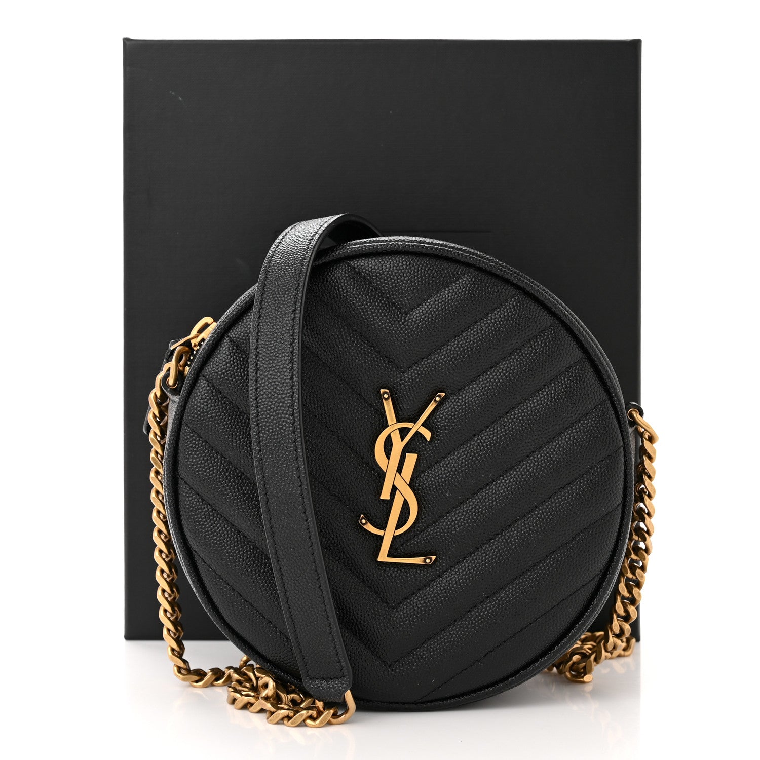 Saint Laurent Grain De Poudre Matelasse Chevron Quilted Round Vinyle Camera Bag Black 12 of 12