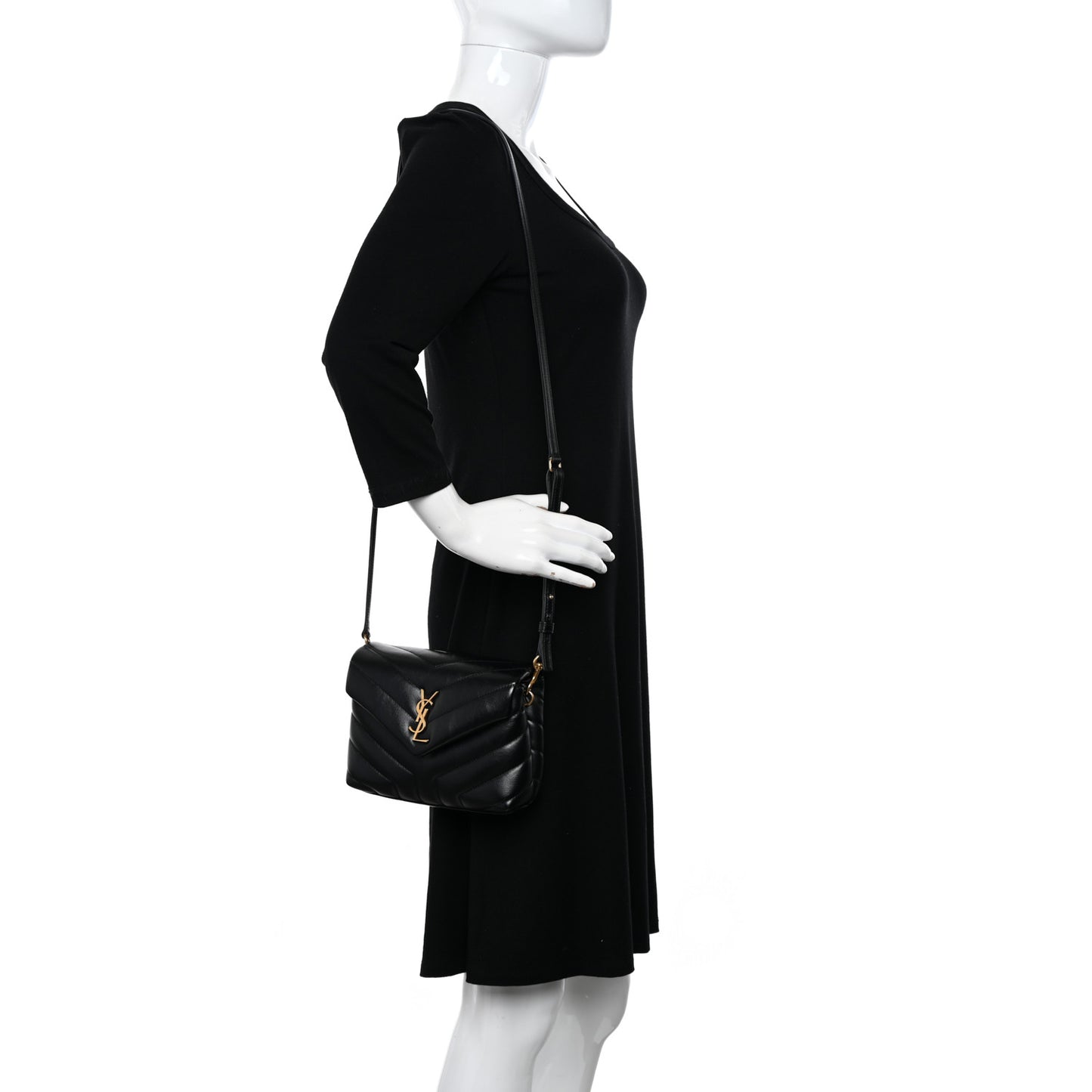 Calfskin Y Quilted Monogram Toy Loulou Crossbody Bag Black