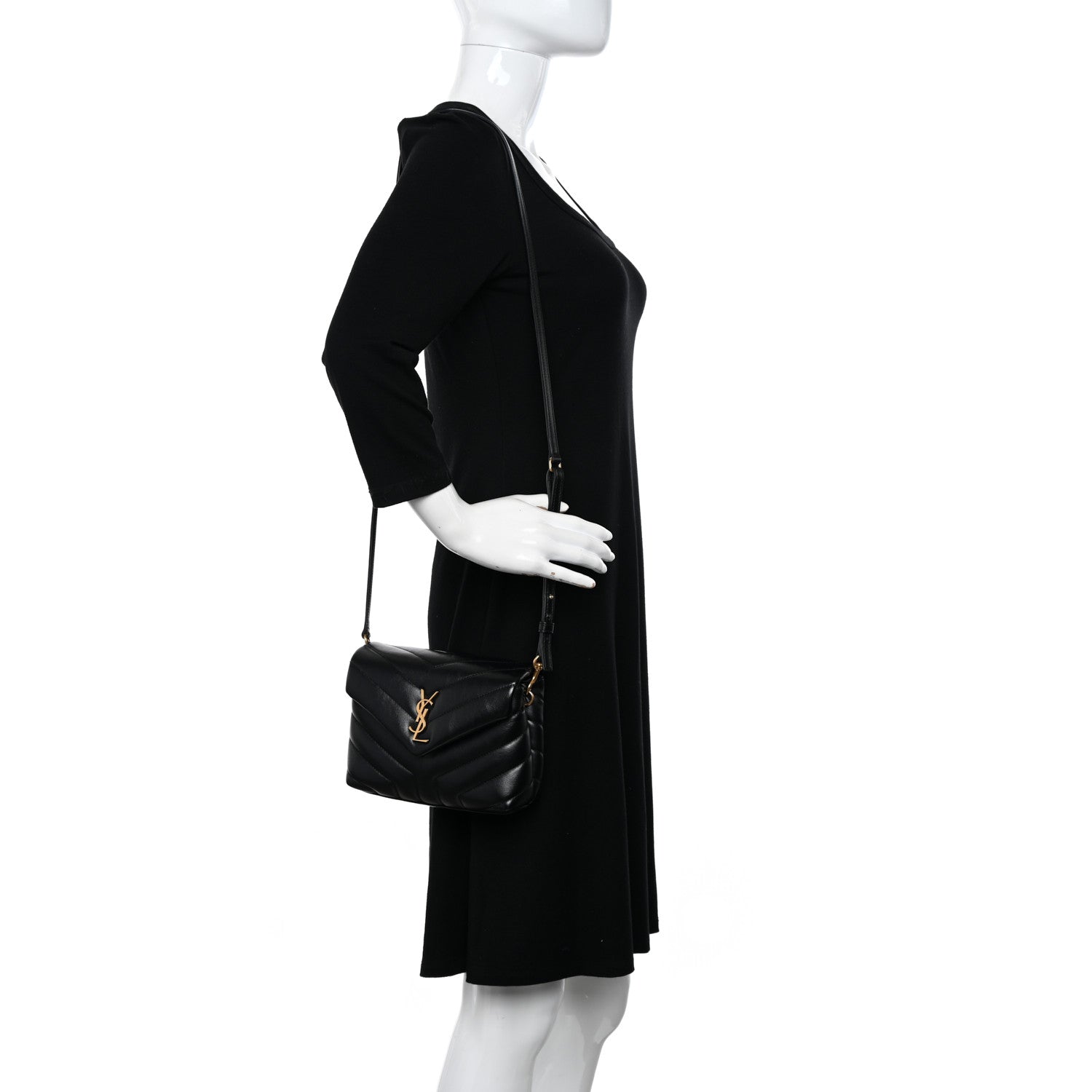 Saint Laurent Calfskin Y Quilted Monogram Toy Loulou Crossbody Bag Black 2 of 10