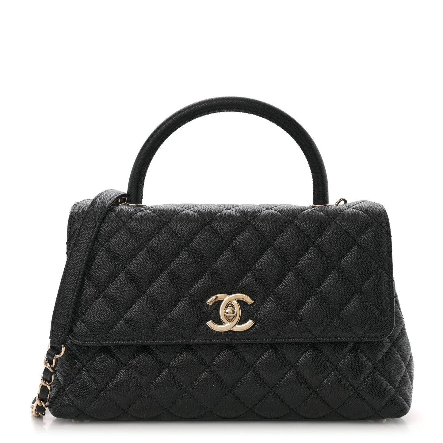 Caviar Quilted Small Coco Handle Flap Black