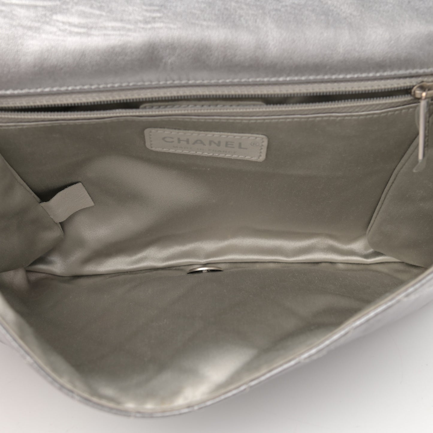 Metallic Lambskin Quilted Medium Leo Lion Flap Clutch Silver