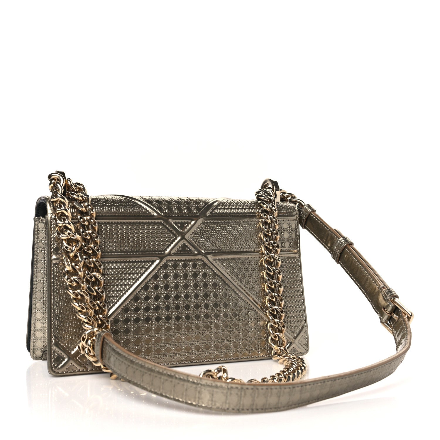 Christian Dior Metallic Patent Micro-Cannage Medium Diorama Flap Bag Gold 3 of 8