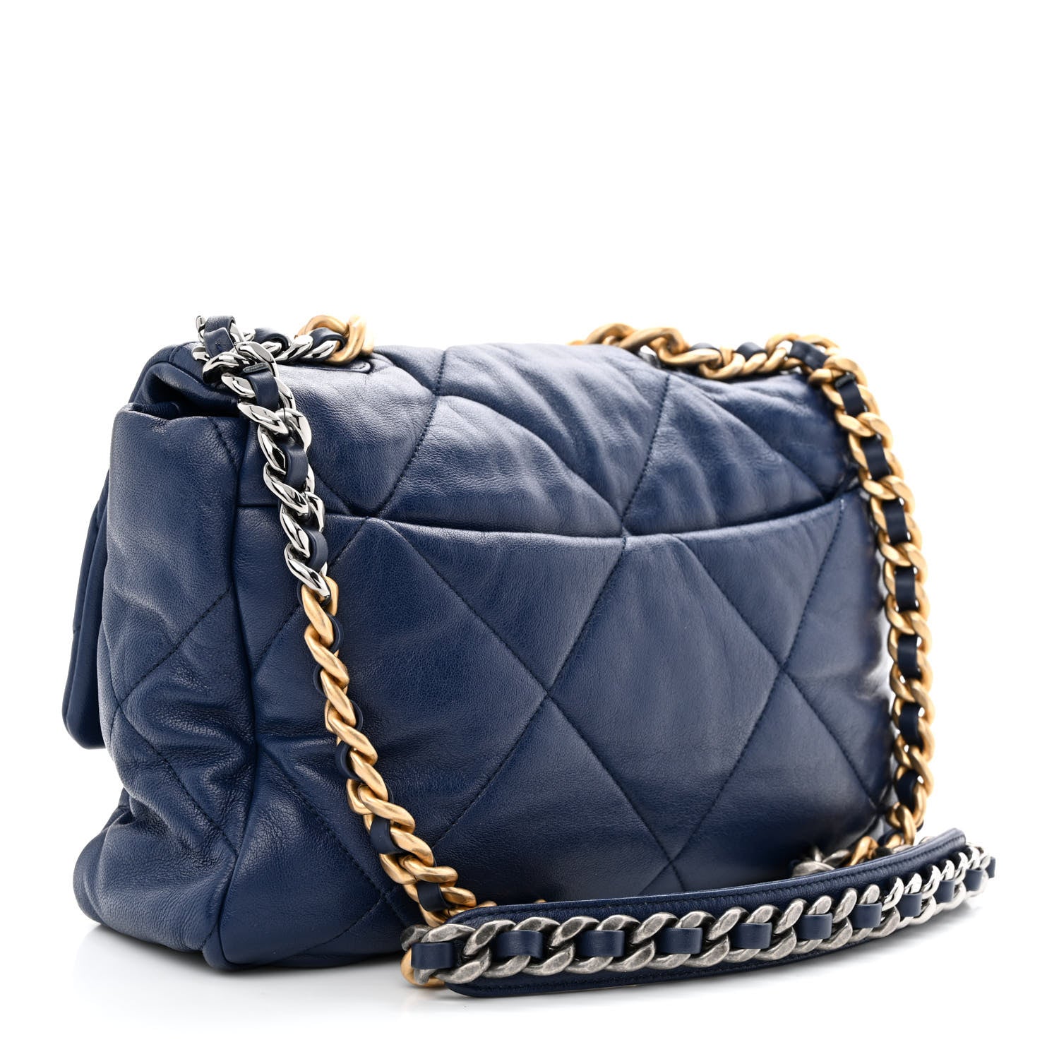 Chanel Goatskin Quilted Large Chanel 19 Flap Dark Blue 3 of 10