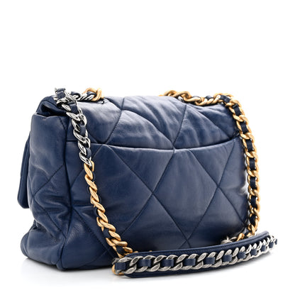 Chanel Goatskin Quilted Large Chanel 19 Flap Dark Blue 3 of 10
