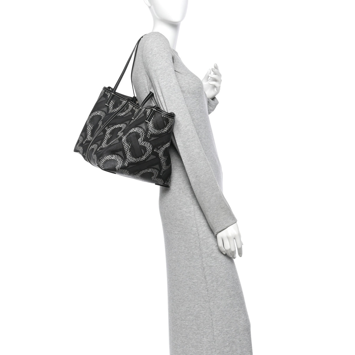 E-Canvas Calfskin Monogram TB Beach Tote  Graphite