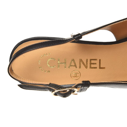 Chanel Lambskin Slit Slingback Cap Toe Pumps 35.5 Black 7 of 9