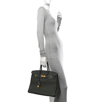 Hermes Taurillon Clemence Birkin 35 Vert De Gris 2 of 12