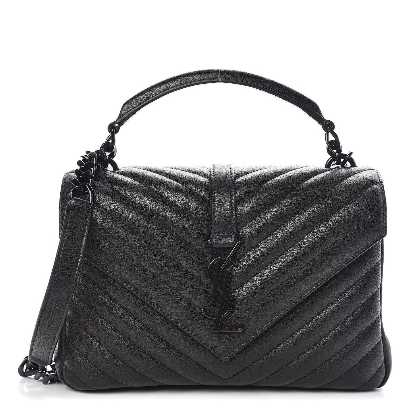 Sheepskin Matelasse Chevron Monogram Medium College Bag Black