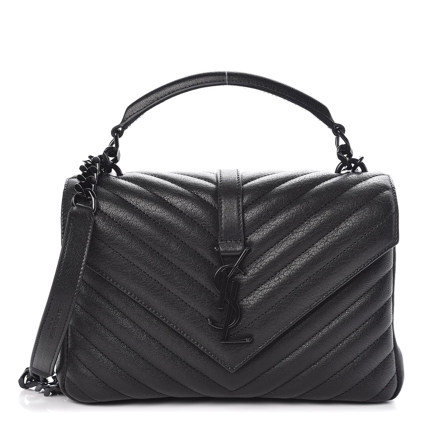 Saint Laurent Sheepskin Matelasse Chevron Monogram Medium College Bag Black 1 of 10