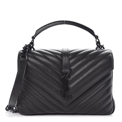 Saint Laurent Sheepskin Matelasse Chevron Monogram Medium College Bag Black 1 of 10