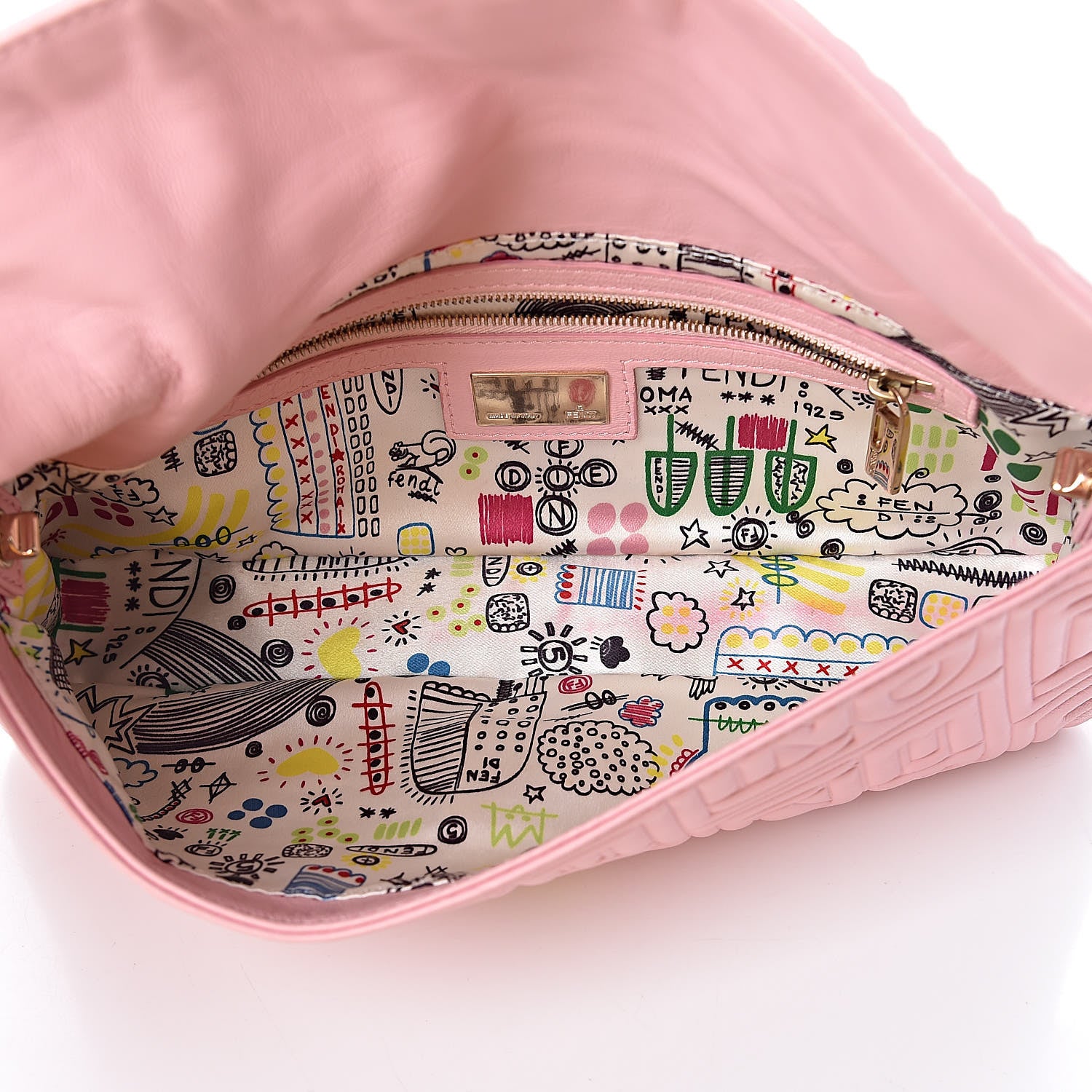 Fendi Nappa Logo Embossed Baguette Pink 5 of 9