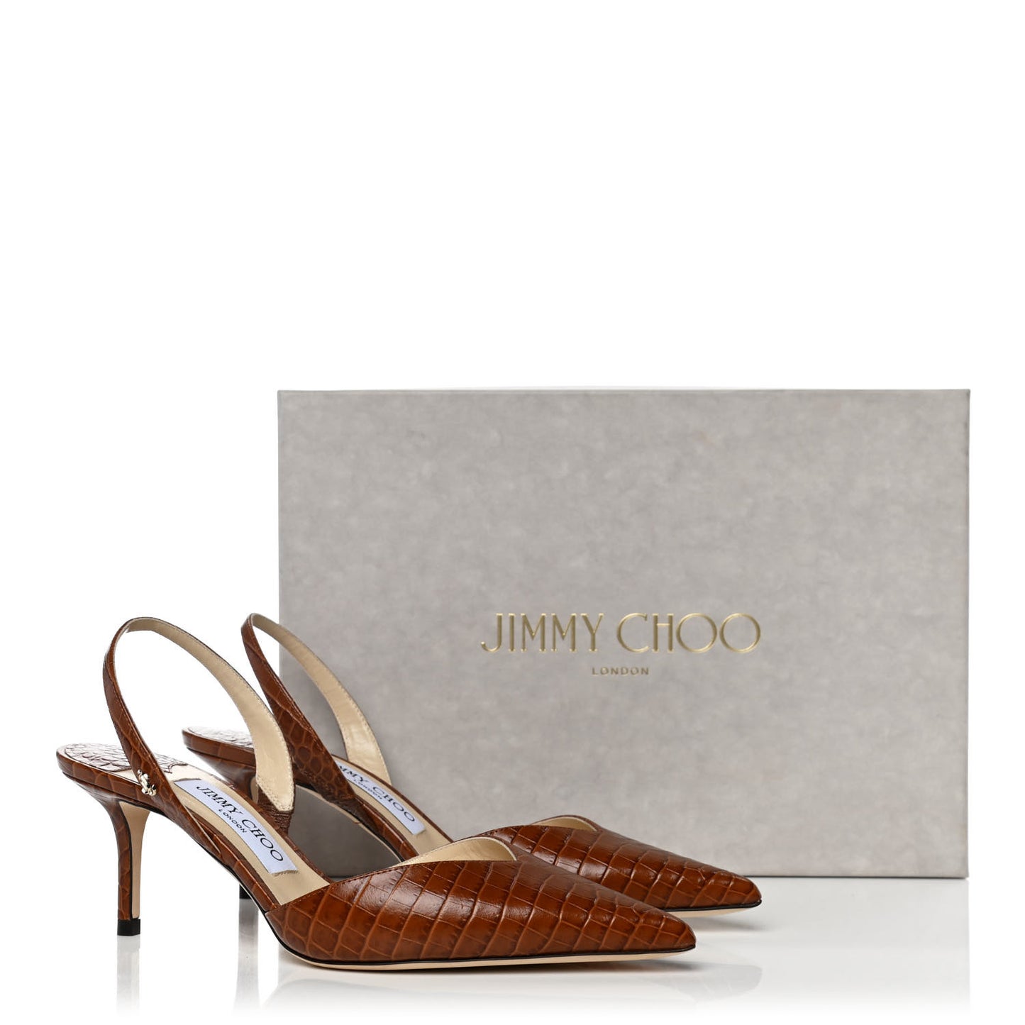 Calfskin Crocodile Embossed Thandi 65 Slingback Pumps 37 Cuoio