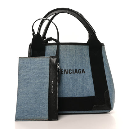 Balenciaga Denim  Fabric Satin Calfskin Navy Cabas XS Blue Black 3 of 11