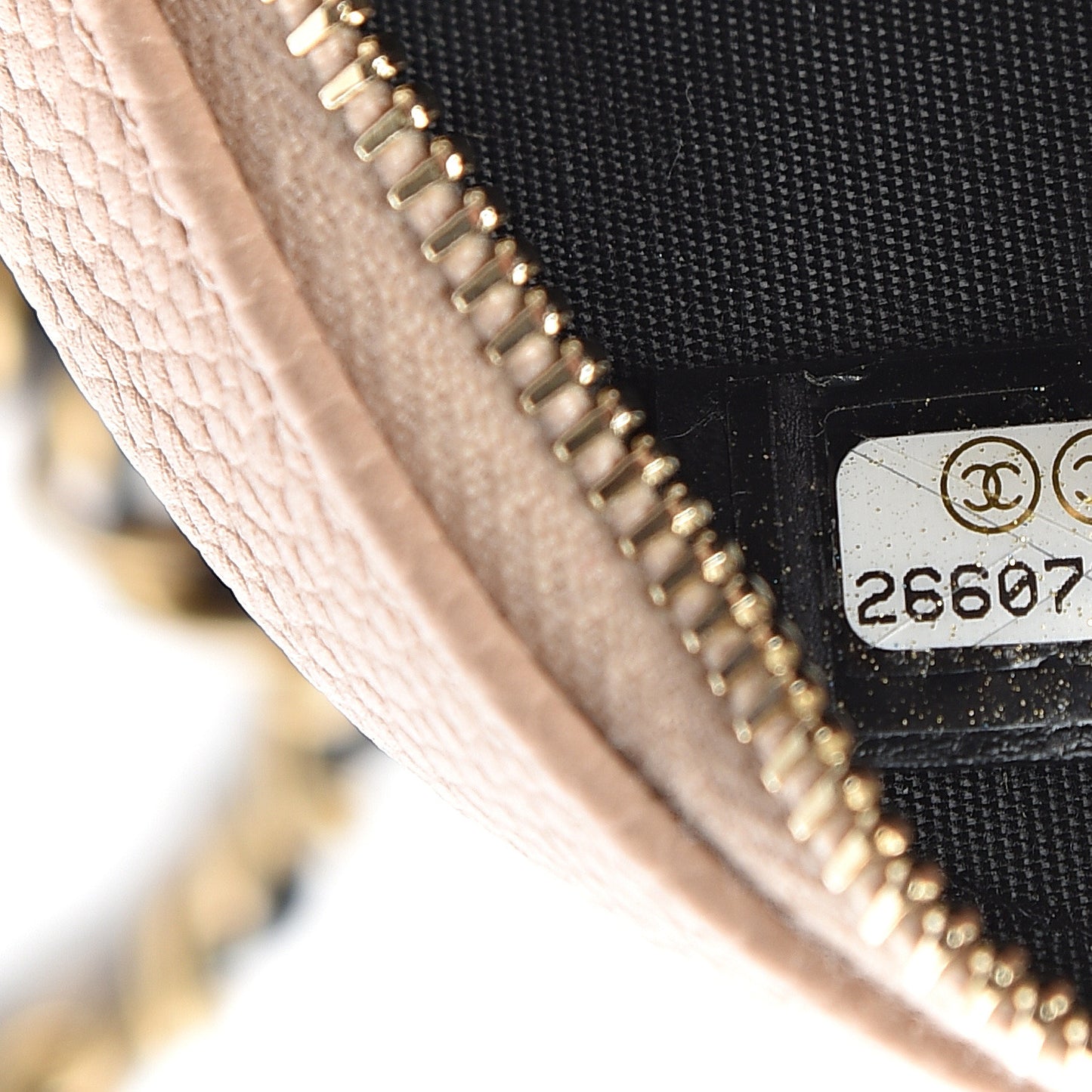 Caviar Quilted Round Filigree Crossbody Beige Black