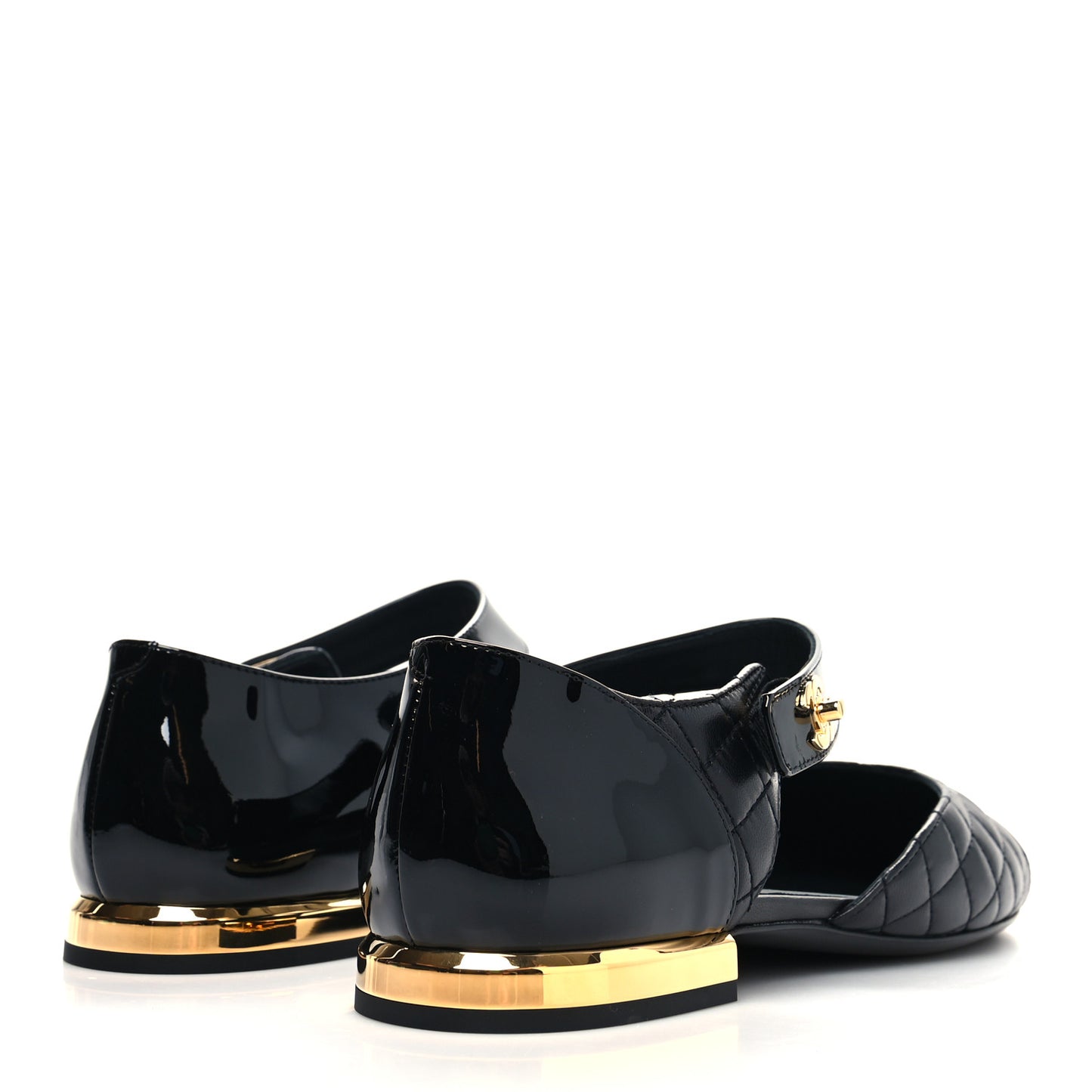 Patent Lambskin Quilted Cap Toe Ballerina Flats 39 Black