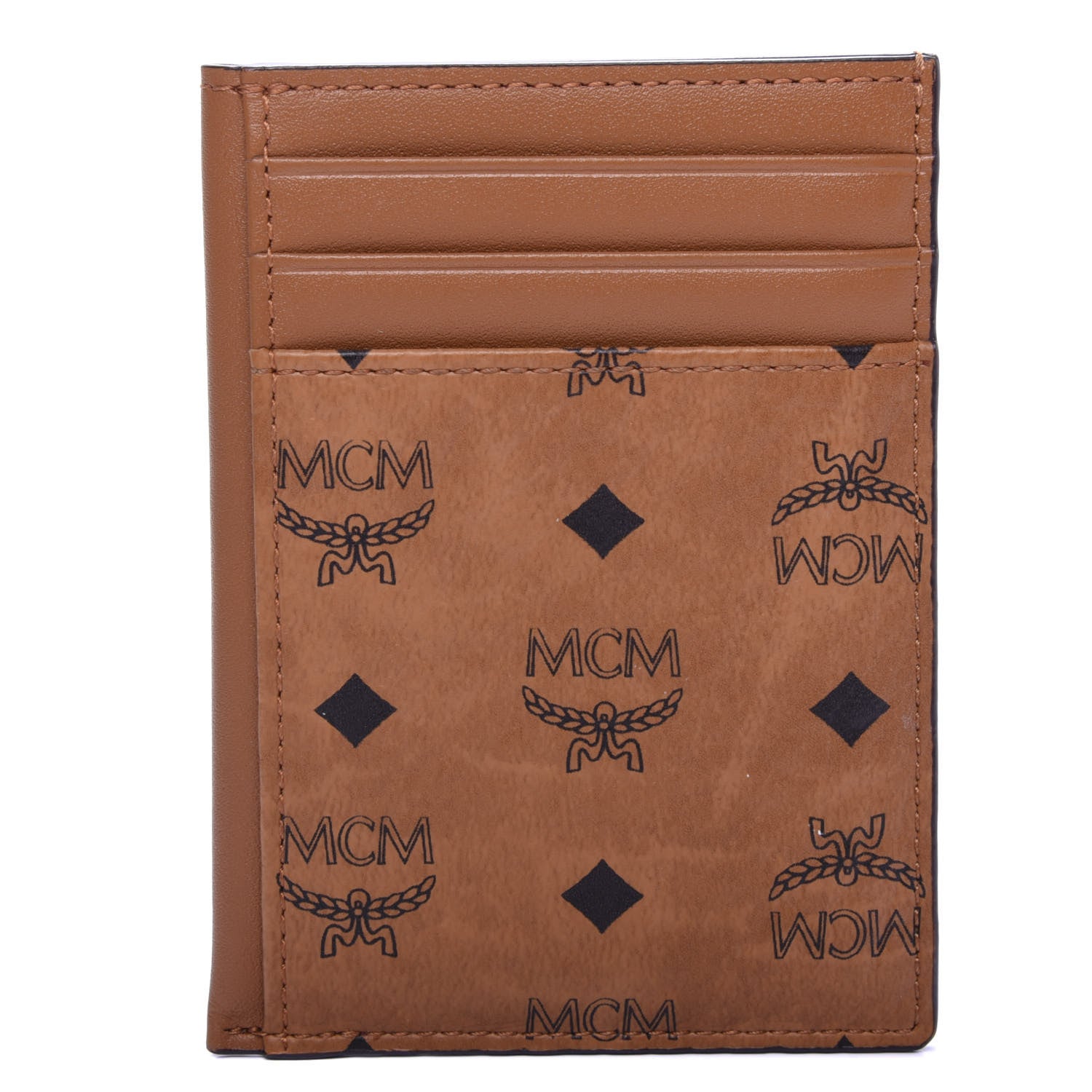 MCM Visetos Money Clip Card Case Cognac 1 of 7