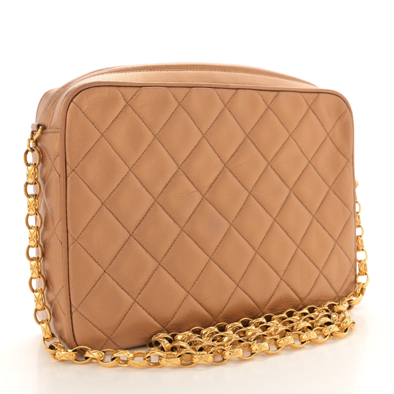 Chanel Metallic Lambskin Quilted Tassel Camera Case Gold 3 of 12