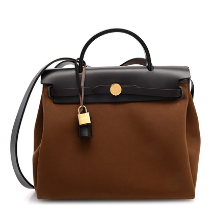 Hermes Toile Officier Vache Hunter Herbag Zip Retourne 31 PM Alezan Bleu Outremer Ebene 1 of 11