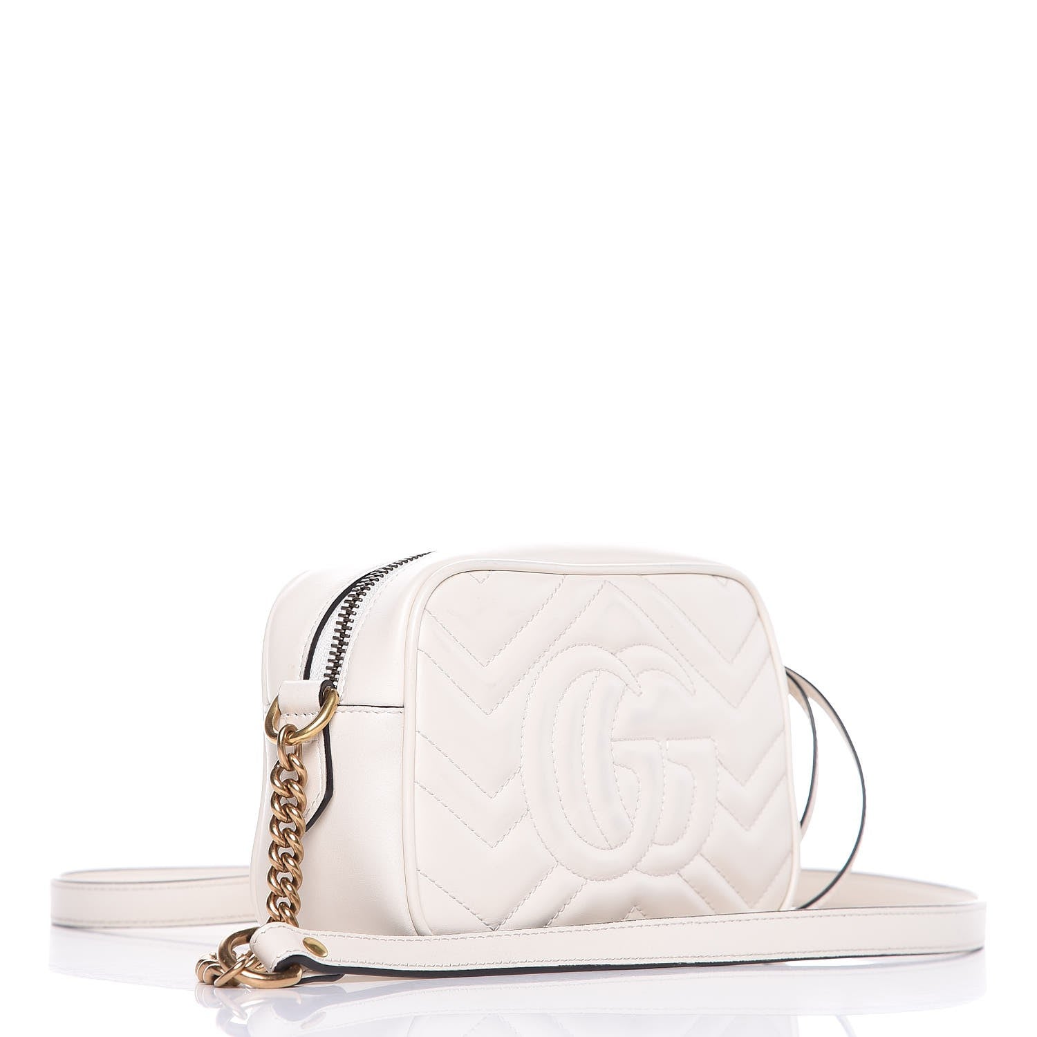 Gucci Calfskin Matelasse Mini GG Marmont Chain Shoulder Bag White 3 of 9