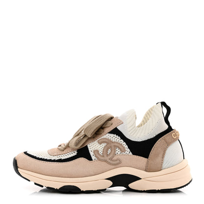Chanel Mesh Suede Fabric Womens CC Sneakers 36 Light Pink White Black 1 of 9