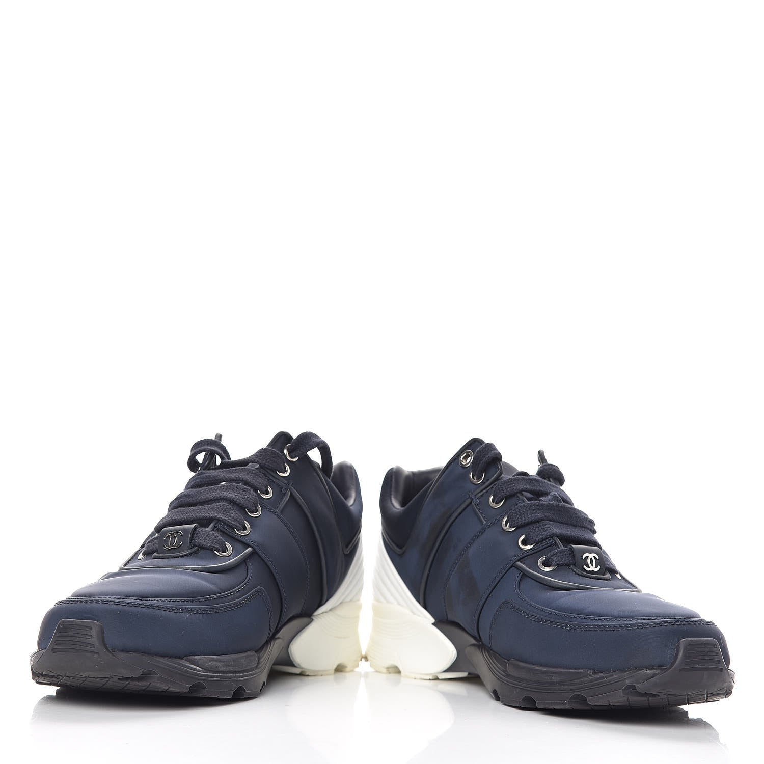 Chanel Nylon Calfskin CC Sneakers 37 Navy White 5 of 11