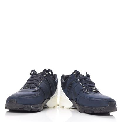Chanel Nylon Calfskin CC Sneakers 37 Navy White 5 of 11