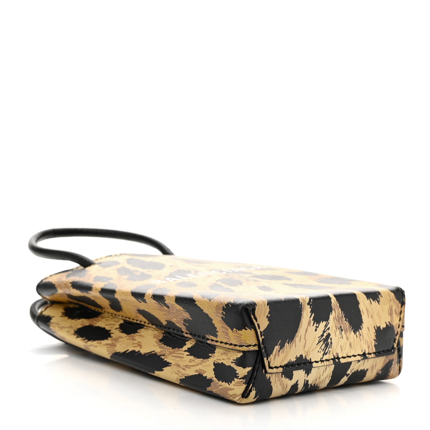 Balenciaga Smooth Calfskin Leopard Print Logo Shopping Phone Holder Bag Beige Black 4 of 11