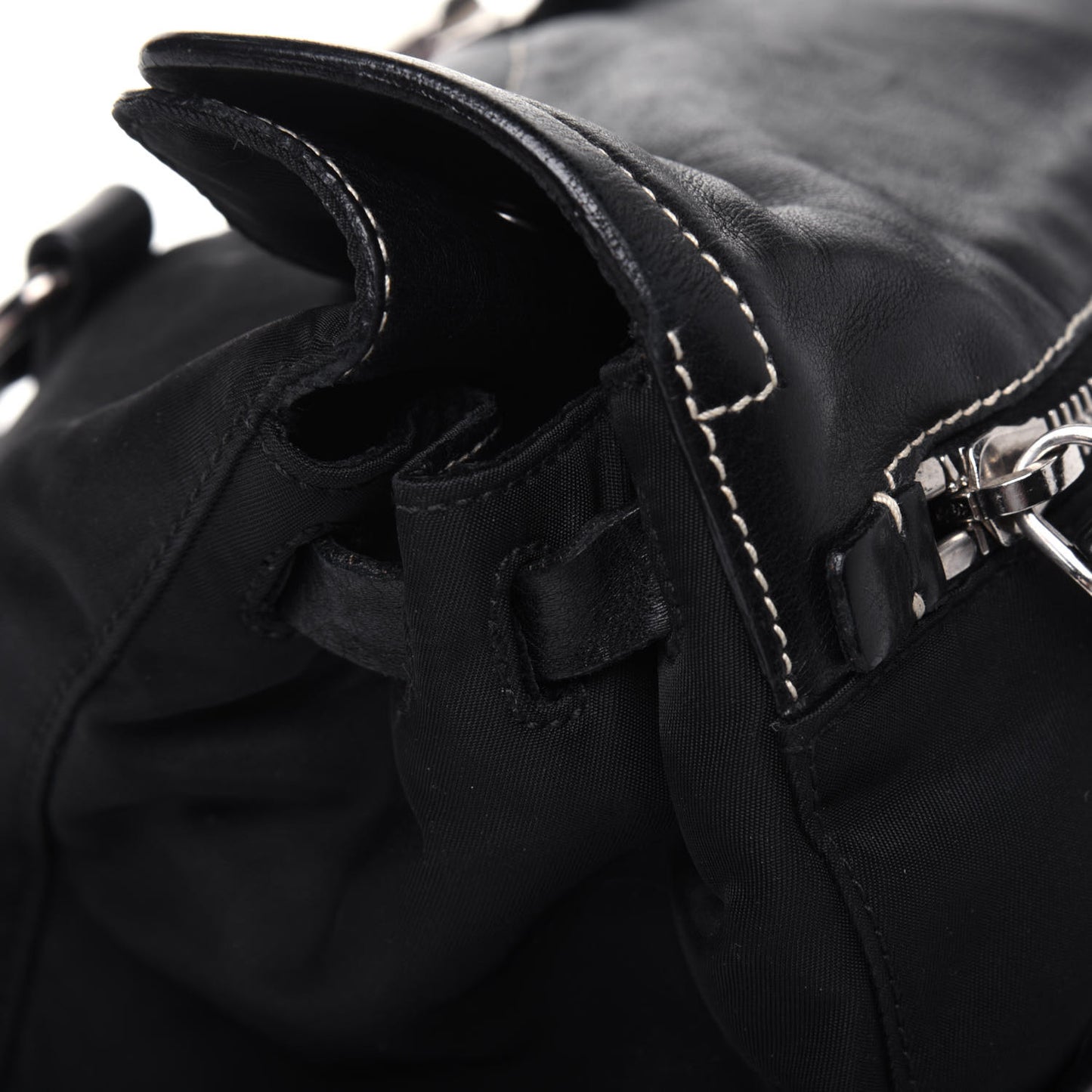 Tessuto Nylon Vitello Foldover Pushlock Satchel Black
