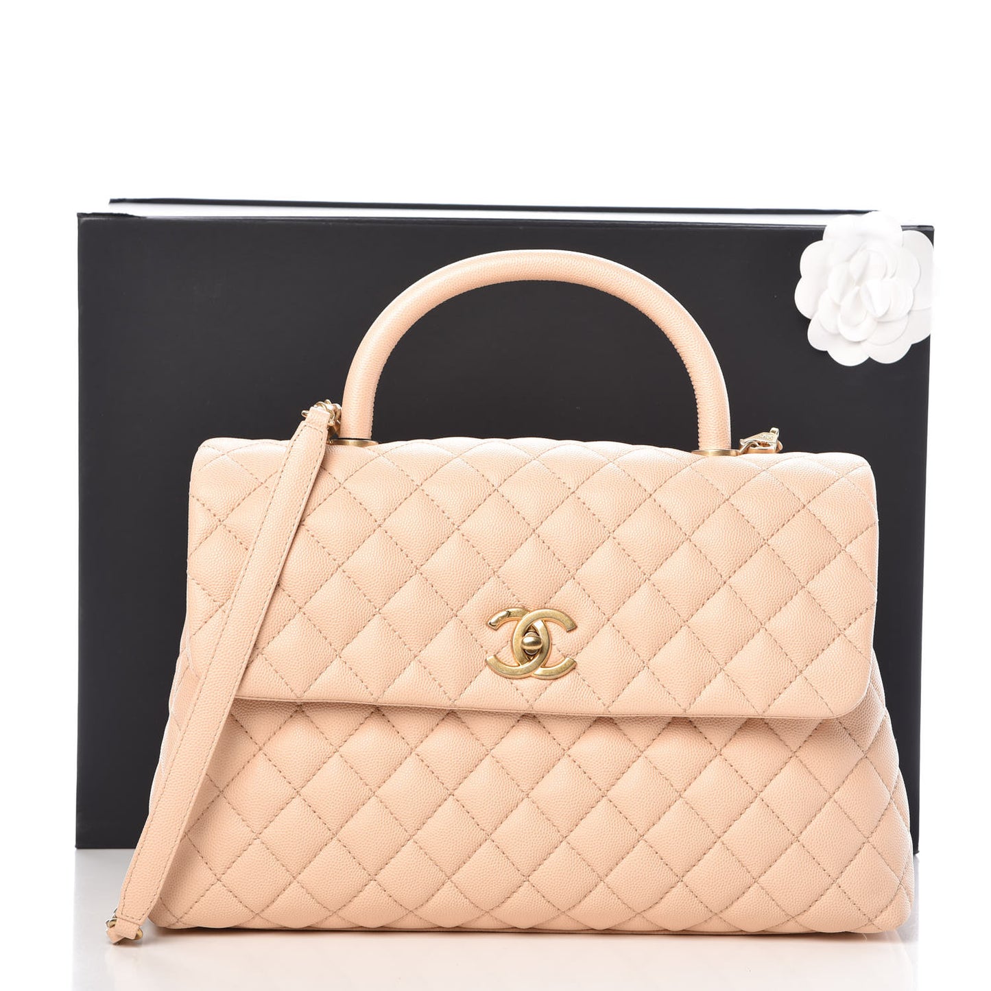 Caviar Quilted Medium Coco Handle Flap Light Beige