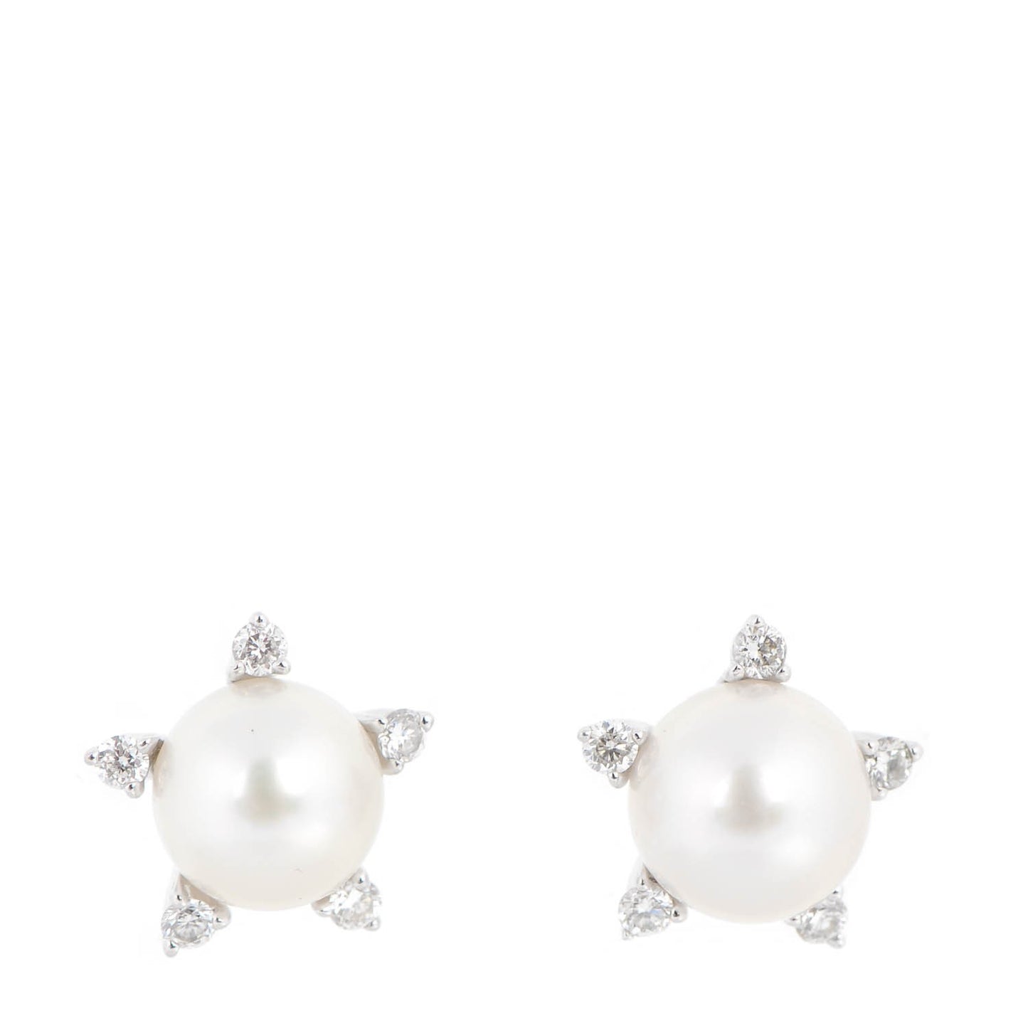 14K White Gold Diamond Pearl 7mm Stud Earrings