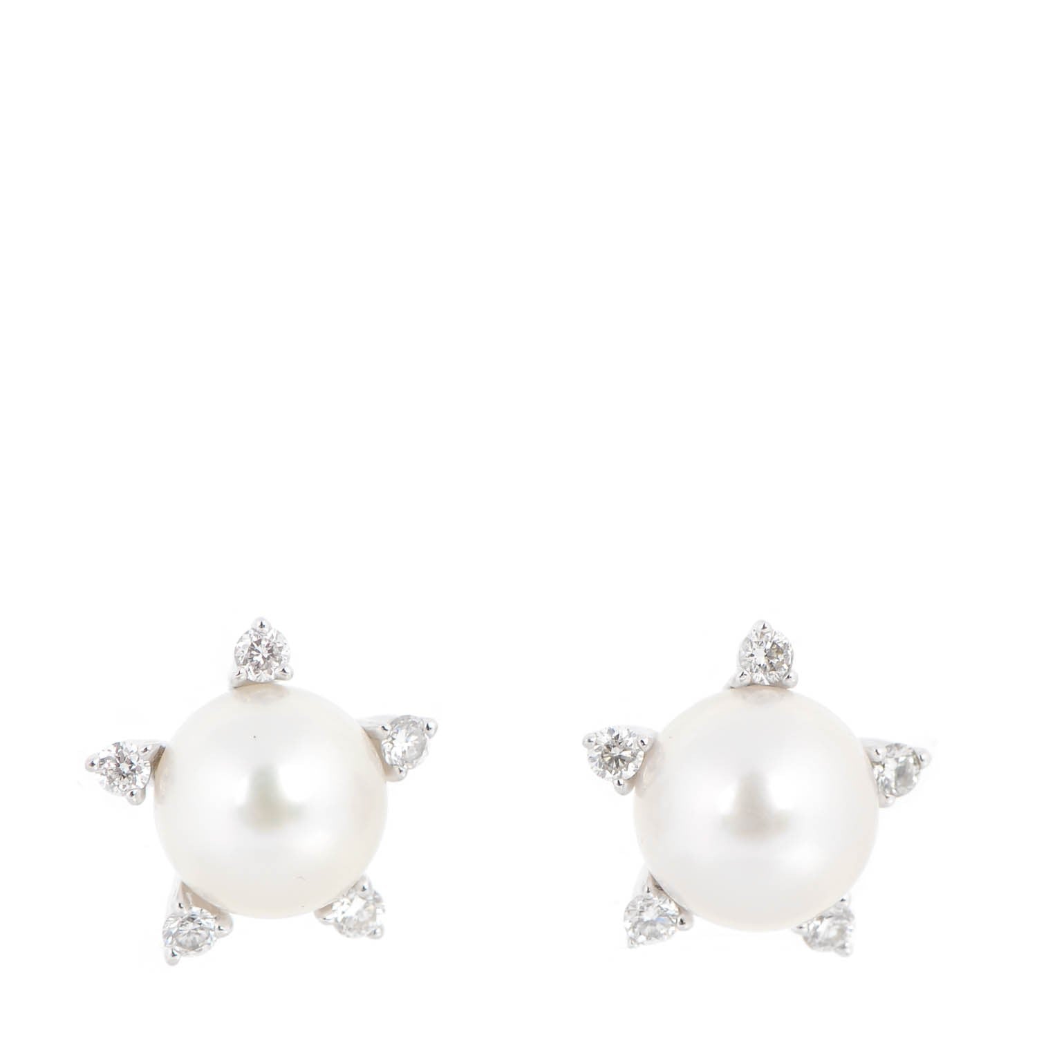 Mikimoto 14K White Gold Diamond Pearl 7mm Stud Earrings 1 of 4