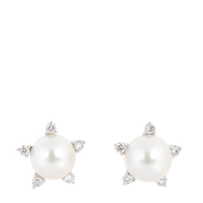 Mikimoto 14K White Gold Diamond Pearl 7mm Stud Earrings 1 of 4