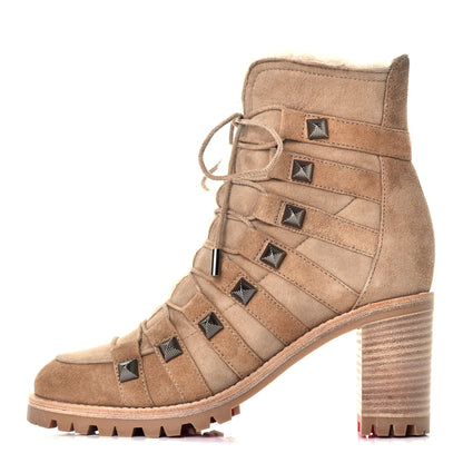 Christian Louboutin Suede Shearling Chaletta 70 Booties 35 Camel 1 of 7