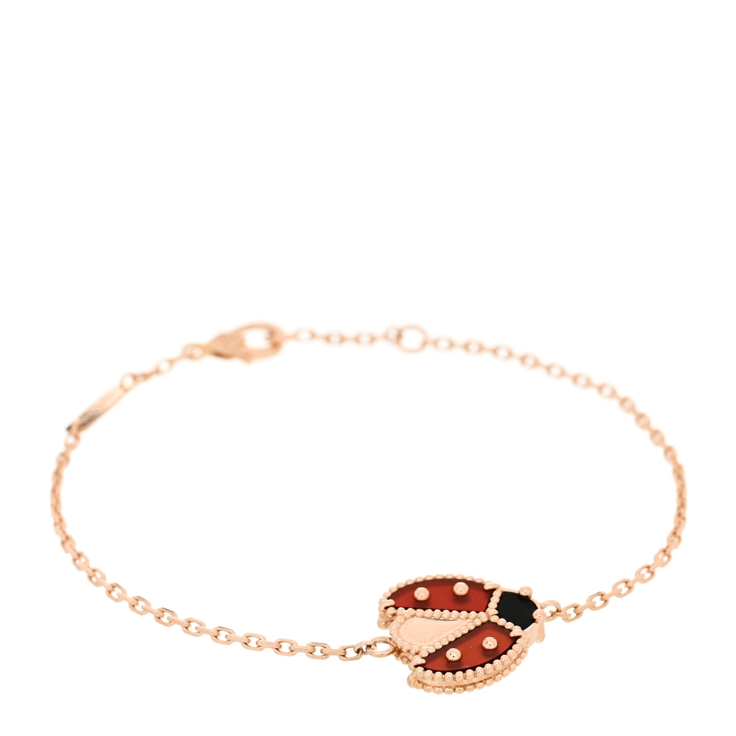 18K Rose Gold Carnelian Onyx Lucky Spring Open Wing Lady Bug Bracelet