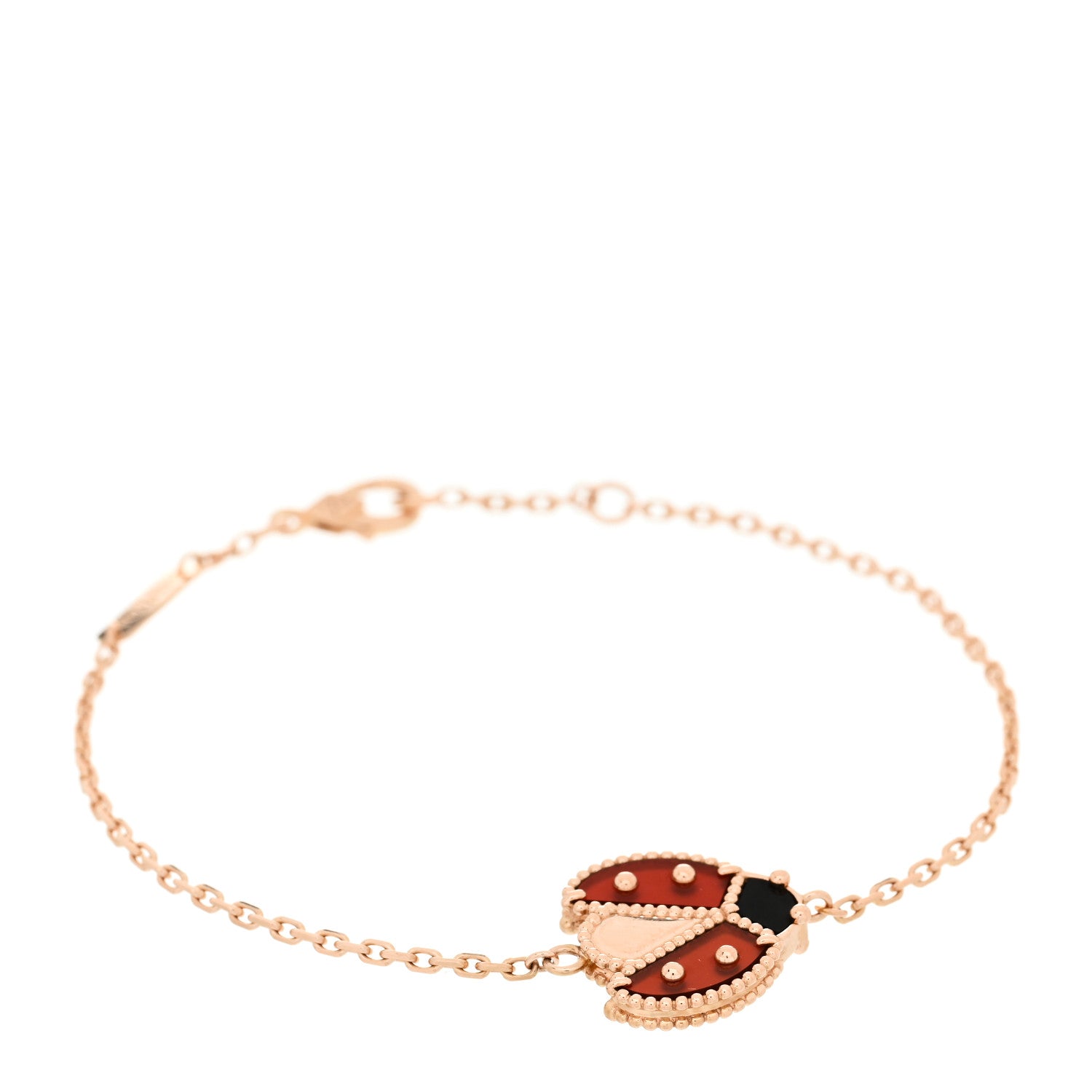 Van Cleef & Arpels 18K Rose Gold Carnelian Onyx Lucky Spring Open Wing Lady Bug Bracelet 1 of 4