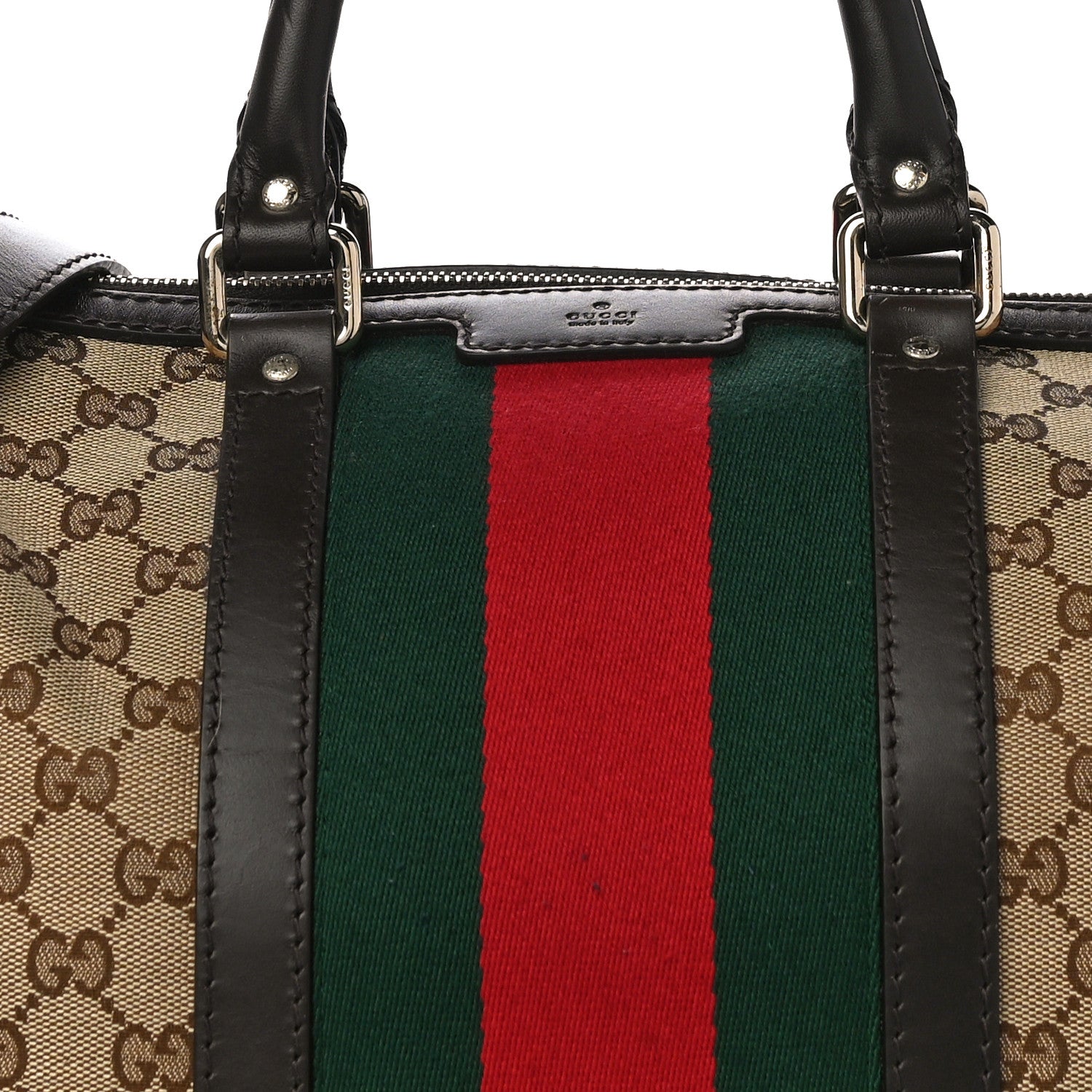 Gucci Monogram Selleria Calfskin Vintage Web Medium Boston Beige Ebony Cocoa 8 of 13