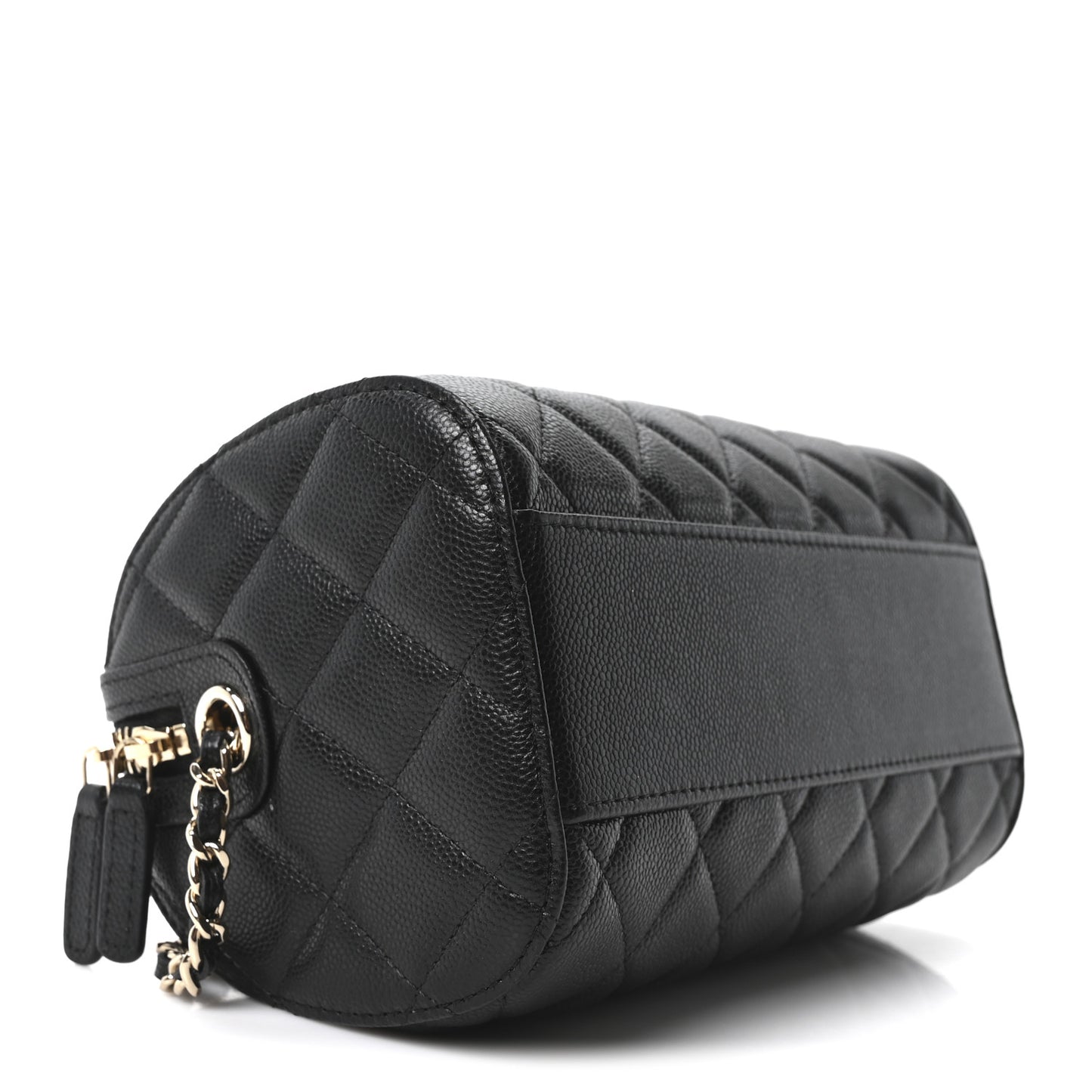 Caviar Quilted Barrel Purse With Chain  Black