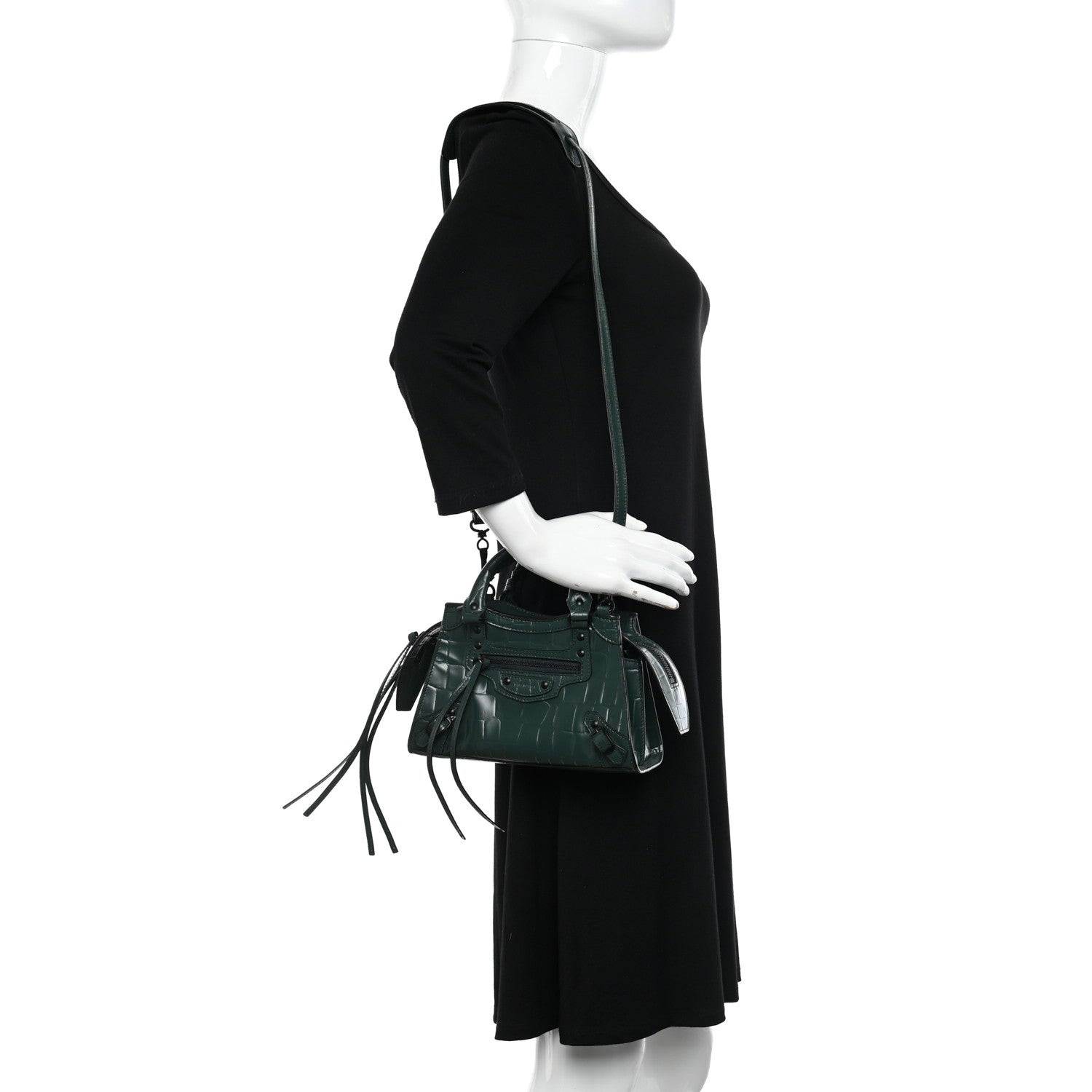 Balenciaga Semi Shiny Calfskin Crocodile Embossed Neo Classic Black Hardware Mini City Forest Green 2 of 14